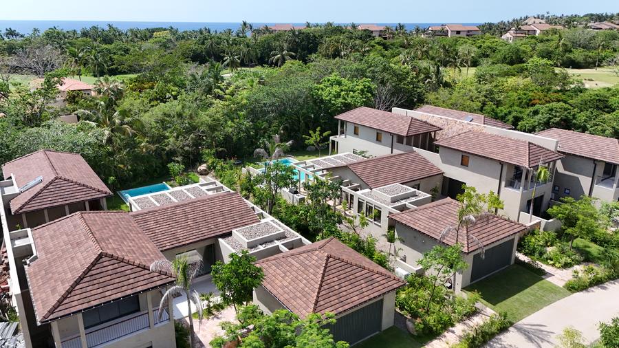 Aerial view of the Selva villas and private pools